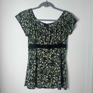 Vtg Y2K Floral Sz M Babydoll Top JKLA California Shirt Milkmaid Empire feminine